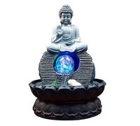Zen Tabletop Fountain with Sitting Buddha, Relaxing Indoor Waterfall, Home and Office Decoration, Gray (BuddhaD)