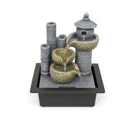 Zen Tabletop Water Fountain with LED Light & Plug - 30cm Japanese Pagoda Style Indoor Water Feature - Flowing Cascading Bowls for Home Office Desk Meditation - 18x22x30cm JR5197