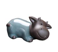 ZEN&TAO Ice Crackle Glaze Ceramic Buffalo for Home Decoration, Tea Ceremony, Zen Garden, Fairy Garden, Meditation and Gift (Single - Crouching)