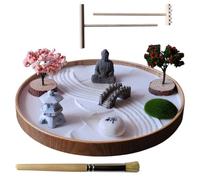 ZEN&TAO Japanese Desktop Zen Garden Kit, Handcrafted Serenity on Round Wood Trays, 2025, Various Options (Design A, 24CM Tray)