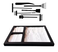 ZEN&TAO Japanese Miniature Desktop Zen Garden, Black Three-compartment Tray, Various Designs, For Meditation, Relaxation and Gifting (Design A (Essential))
