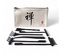 Zen&Tao Japanese Miniature Zen Garden Six Pieces Tools Kit Set Stylish Design Easy to Clean Mould Free Sturdy and Functional Perfect Match for DIY Mini Zen Garden (Black (with pouch))