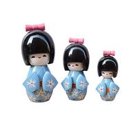 ZEN&TAO Japanese Wooden Doll-Set of 3(Blue)