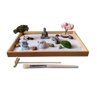 ZEN&TAO Japanese Zen Garden, 28x19x2.8cm Large Bamboo Tray, with Bridge, Tree, Moss, Stones, Lantern and Sand Toolset, Office and Home Desk Accessories, for Meditation, Relaxation or Gift.