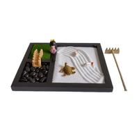 ZEN&TAO Mini Japanese Zen Garden Three-Compartment Tray with Japanese Style Features for Meditation, Leisure and Gifting (Option A)