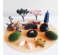 ZEN&TAO Miniature Desktop Zen Garden Accessories, DIY Fairy Miniatures, 12pcs Themed Figures, Japanese Gift Idea, Terrarium, Dollhouse, Bonsai Decorative Craft Kit (12 items), Green