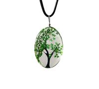 ZEN&TAO Oval Transparent Dried Flowers Pendant Women Necklace with Black Cord Chain Gift for All Occassions (Green)