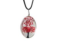 ZEN&TAO Oval Transparent Dried Flowers Pendant Women Necklace with Black Cord Chain Gift for All Occassions (Red)