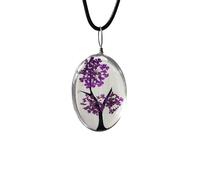 ZEN&TAO Oval Transparent Dried Flowers Pendant Women Necklace with Black Cord Chain Gift for All Occassions (Purple)