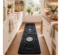 Zen Undulation Geometric Art Ripples Minimalistic Runner Rug 2x6 | Concentric Circle Motif, Bedside Runner Rug, Modern Zen Garden Style, Minimalistic Geometric Art, Meditative Atmosphere