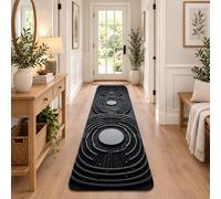 Zen Undulation Geometric Art Ripples Minimalistic Runner Rug 2x8 | Concentric Circle Motif, Bedside Runner Rug, Modern Zen Garden Style, Minimalistic Geometric Art, Meditative Atmosphere