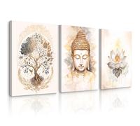 Zen Wall Art Decor Buddha Lotus Flower Artwork Tree of Life Canvas Painting Yoga Meditation Studio Wall Art Mindfulness Spiritual Energy Poster for Living Room Bedroom 16x24x3 Inch Wrapped Canvas