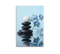 Zen Wall Art Poster Spa Stone And Elegant Blue Orchid Flower on The Water Picture Canvas Prints Artwork Relax Zen Spa Meditation Room Decor08x12inch(20x30cm)
