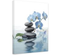 Zen Wall Art Posters, Spa Stone And Elegant Blue Orchid Flower On The Water Picture Canvas Prints, Home Décor 50x70 Cm Frameless