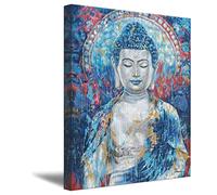 Zen Wall Decor Buddha Statue Wall Art Canvas Posters Teal Blue Buddha Head Print Oil Paintings Colorful Abstract Picture Artwork for Home Living Room Office Bedroom (12"x18" (30x45cm), Framed)