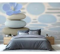 Zen Wallpaper, Tranquil Meditation Bedroom Wallpaper, Floral Zen Stone Wall Paper for Living Room, Not Self Adhesive Japanese Yoga Photo 3D Wall Murals & Room Decor, 100x70cm