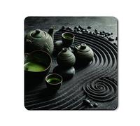 Zen Washer Dryer Top Protector Mat, Elegant Minimalistic Tea Set Design, Modern Rubber Anti-slip Waterproof Washer And Dryer Mats for Laundry Room 24x24 Inch