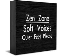 Zen Zone Soft Voices Quiet Feet Please Wood Box Sign,Desk Decor For Home Office,Tabletop Shelf Decor,5X5 Inch