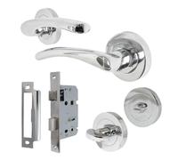 Zena Polished Chrome Lever on Rose Internal Door Handles - 1, 4, or 6 Pairs | Modern Chrome Door Handle Set with Optional 63mm Tubular Latches (1 Pair - Bathroom Handles + Thumb Turn Lock)