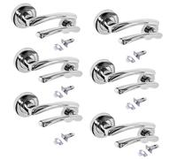 Zena Polished Chrome Lever on Rose Internal Door Handles - 6 Pairs | Modern Chrome Door Handle Set with 63mm Tubular Latches