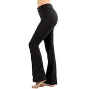 Zenana Women Fold Over Waist Cotton Stretch Flare Leg Boot Cut Yoga Pants Leggings - black - XL