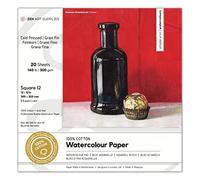 ZenART 100% Cotton Watercolour Paper 140 lb - 12x12 (30.5 x 30.5 cm) 20 Sheet Cold Press Acid-Free Square Pad Professional Quality 2-Side Bound for Watercolor, Gouache, Ink, Acrylic, Mixed Media