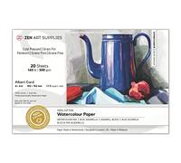 ZenART 100% Cotton Watercolour Paper Pad (Glued Block) A6+(10×15cm) 300gsm | Watercolour Block for Artist, Cold Pressed, Thick Paper, Archival, Vegan, For Water Colour, Gouache & Wet Media, 20 Sheets