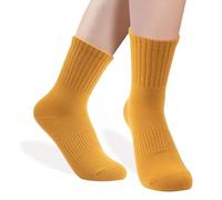 ZenBeya 100% Cotton Crew Socks for Women, Thin Ankle Tube Socks for Dress Trouser Clothes, Soft Hue Fashion Mid Calf Bootie Socks Size 5-9 Casual Breathable Winter Fall, Ginger Yellow
