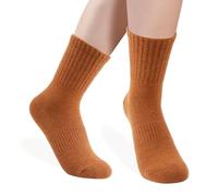 ZenBeya 100% Cotton Crew Socks for Women, Thin Ankle Tube Socks for Dress Trouser Clothes, Soft Hue Fashion Mid Calf Bootie Socks Size 5-9 Casual Breathable Winter Fall, Mocha Brown
