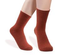 ZenBeya 100% Cotton Crew Socks for Women, Thin Ankle Tube Socks for Dress Trouser Clothes, Soft Hue Fashion Mid Calf Bootie Socks Size 5-9 Casual Breathable Winter Fall, Caramel Brown