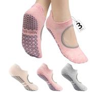 ZenBeya 3PCS Non Slip Pilates Socks, Open Top Grip Yoga Socks for Women, Round Toe Yoga Slippers for Women, White Pink Gray