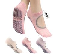 ZenBeya 3PCS Non Slip Pilates Socks, Open Top Grip Yoga Socks for Women, Round Toe Yoga Slippers for Women, White Pink Purple
