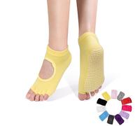 ZenBeya Open Toe Pilates Socks, Yoga Socks with Grips for Women, Non-Slip Slipper Toeless Socks for Pilates, Barre, Ballet, Bikram, Workout, Gym, Sports, Yellow