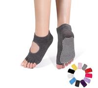 ZenBeya Open Toe Pilates Socks, Yoga Socks with Grips for Women, Non-Slip Slipper Toeless Socks for Pilates, Barre, Ballet, Bikram, Workout, Gym, Sports, Dark Gray