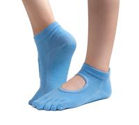 ZenBeya Yoga Socks with Grips, Open Top Anti Slip Socks for Women, Grip Toe Socks Pilates Socks for Barre, Ballet, Workout, Lagree, Pregnancy, Zumbam, Dance, Blue