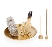 ZenBless 4 in 1 Incense Burner, Palo Santo Holder, Sage Holder, Incense Holder for Incense Sticks/Coil/Cones, 5.5 inches Brass Ash Catcher for Meditation Yoga Room