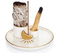 ZenBless 4 in 1 Incense Burner, Palo Santo & Sage Holder, Incense Stick & Candle Holder, 5.9 inch Ceramic Ash Catcher Tray for Meditation & Yoga Room (Gold)