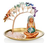 ZenBless Crystals Tree,7 Chakra Healing Crystals Tree Gaia Te Fiti Storage Tray Yoga Meditation Zen Home Decor Set Figurine Ornament Decoration Feng Shui Wealth Luck (Mother Earth Statue_Gold Tray)