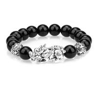 ZenBless Feng Shui Black Obsidian Bracelet Pixiu Bracelet For Women Men Pi Xiu Pi Yao Bracelet Sanskrit 12mm Beads Elasticity Sturdy Durable Attract Lucky Wealthy Amulet Gift Wealth