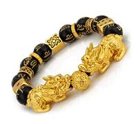 ZenBless Feng Shui Black Obsidian Pixiu Bracelet for Women & Men - Double Pi Xiu/Pi Yao Black Mantra Bead Bracelet with Golden Dice for Wealth and Good Luck