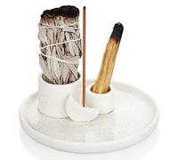 ZenBless Incense Burner Palo Santo Sage Holder for Burning, Incense Holder for Sticks, Ceramic Candle Holder, 5.9 inches Ceramic Ash Catcher Tray for Meditation Yoga Room Gifts Hand Craft (White)
