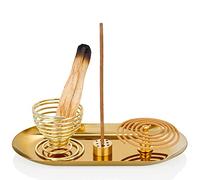 ZenBless Incense Holder, Palo Santo Holder, Sage Holder, Incense Burner for Incense Sticks/Coil/Cones, 5.5 inches Oval Ash Catcher for Meditation Yoga Room(Gold)