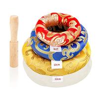 ZenBless Silk Embroidery Tibetan Singing Bowl Cushion 3pcs, Singing Bowl Holder, with Singing Bowl Small Mallet Set Gifts for Buddhist Sound Bowl Yoga Hand Made Nepal Meditation Accessories