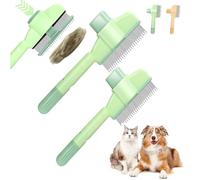 Zenbrush Cat Comb, Flea comb and dog hair removal co mb, Pet Hair Removal One-Touch Automatic Cleaning Brush, with long short stainless steel teeth, Suitable for cats and dogs(Green 2pcs)