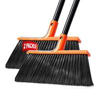 ZenClean 2 Pack Heavy Duty Broom Outdoor Indoor with 56" Long Handle | 14.2" Wide sweep, 4-Layer split-end bristles, 45° Corner reach, Built-in hook, Versatile for garage, patio & more