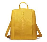 zency 100% Genuine Leather Knapsack Ladies Alligator Pattern Women Backpack For Work Laptop, Yellow, Medium