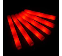 zenda club Pack of 40 48 cm Multi-Coloured LED Light Sticks - High Quality Foam - 3 Flash Modes - Ideal for Parties, Concerts, Weddings, Birthdays - 8H Battery Life (Red)