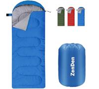 ZenDen Envelope Sleeping Bag With Snug Hood, Single Adult, 3-4 Season Extra Warm Double Quilted 850g Insulated Filling, Water-Resistant, Lightweight With Compact Bag for Outdoor, Camping, Blue