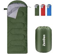 ZenDen Envelope Sleeping Bag With Snug Hood, Single Adult, 3-4 Season Extra Warm Double Quilted 850g Insulated Filling, Water-Resistant, Lightweight With Compact Bag for Outdoor, Camping, Green