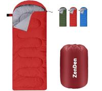 ZenDen Envelope Sleeping Bag With Snug Hood, Single Adult, 3-4 Season Extra Warm Double Quilted 850g Insulated Filling, Water-Resistant, Lightweight With Compact Bag for Outdoor, Camping, Red